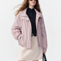 DUSHU Women Windproof Warm Pink Down Jacket with Elastic Hem 2026 Winter New Loose Fit Stylish Outerwear White Duck Down Filled