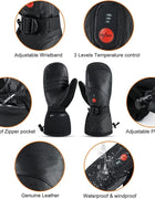 Winter Ski Snowboard Gloves Rechargeable Heated Thermal Leather Waterproof High Temperature Mittens With Battery Woman Men Black