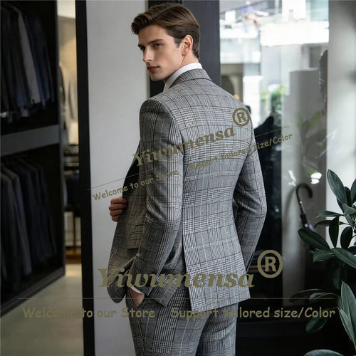 Classic Suits Men Houndstooth Plaid Jacket Vest Pants 3 Pieces Man Banquet Party Tuxedo Customized Male Business Daily Outfit