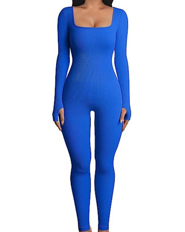 Fall Winter Hot-Selling Women'S Clothing Long Sleeve Jumpsuit Yoga Sexy One-Piece Square Collar Sportwear