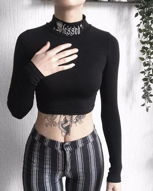 "Blessed" Goth Crop Top